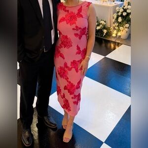 Elegant Pink and Red Floral Midi Dress